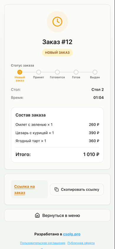 Статус заказа гостя в Умное Кафе